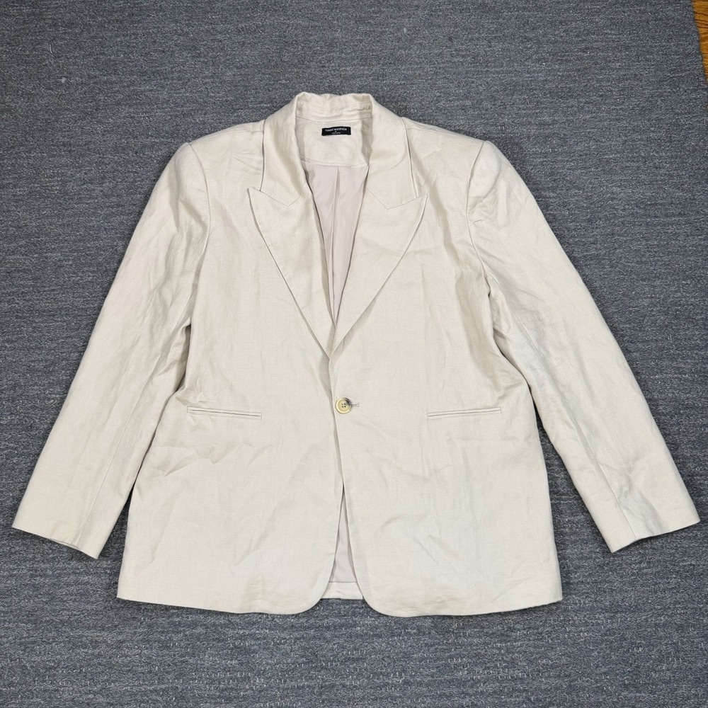 Naked Wardrobe Oversized Linen Blazer Women XL Beige Shoulder Pads Jacket Event